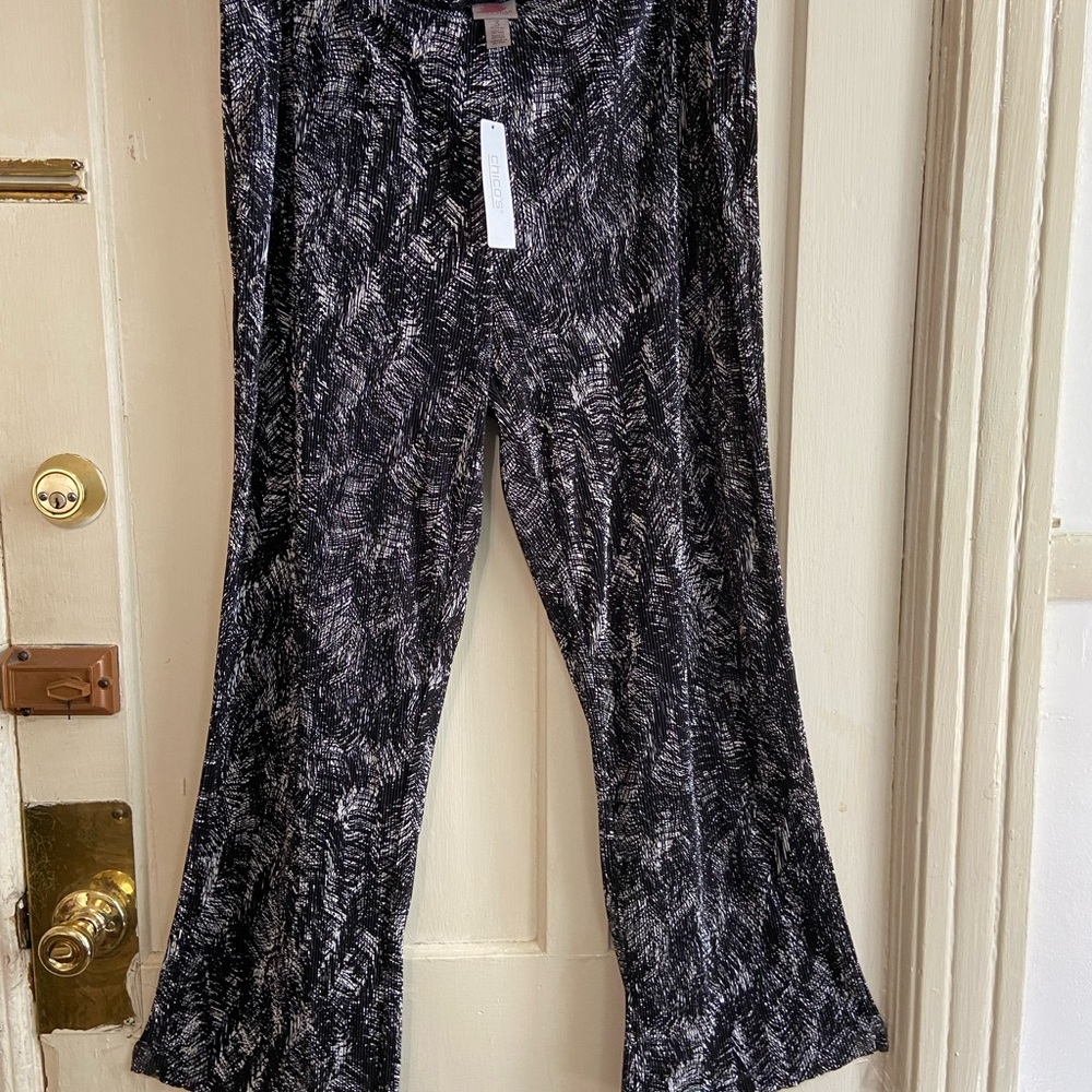 Easywear CHICO'S pull on Black White wide legs New pants 3XL - Picture 3 of 10